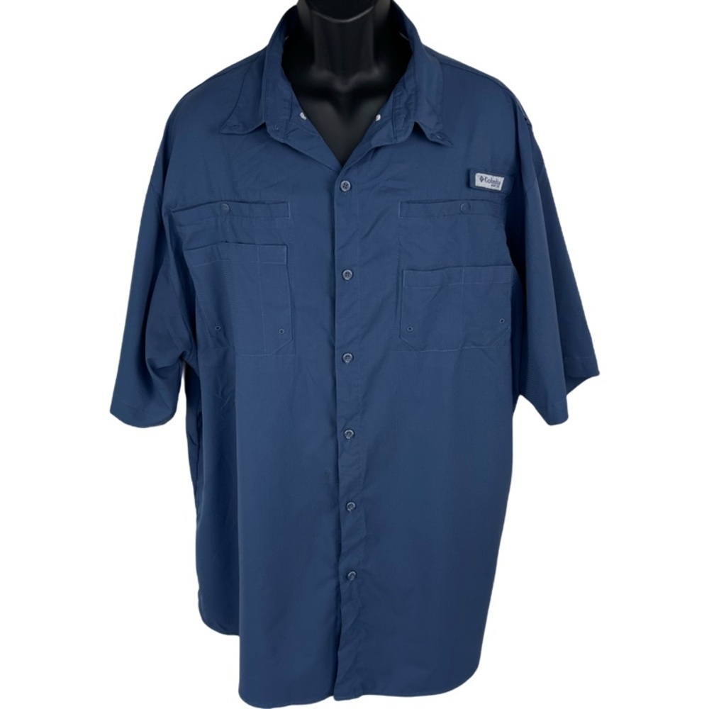 ✅ Columbia Men’s lightweight short sleeve button down navy blue casual shirt 2XT